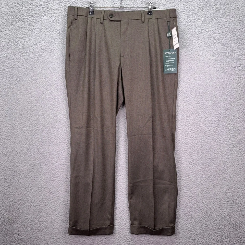 Lauren Ralph Lauren Dress Pants Mens 36x29 Taupe Ultraflex Pleated Preppy Office